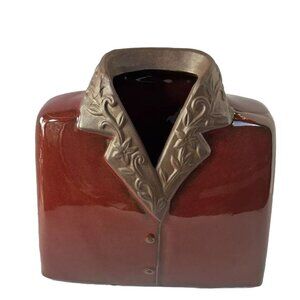 •HBH• Hawaiian Style Glossy Dark Red Shirt Jacket Rough Brown CollarCeramic VASE
